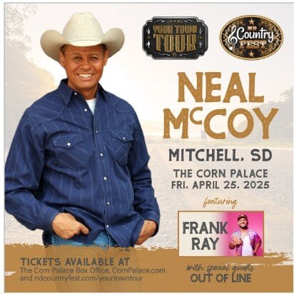 All country music lovers… there’s still time to get your tickets for an unforgettable night as legendary, Neil McCoy is set to rock The World’s Only Corn Palace in Mitchell, South Dakota THIS FRIDAY, April 25th, 2025!
