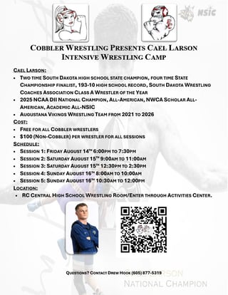 Cobbler Wrestling Presents Cael Larson Intensive Wrestling Camp 