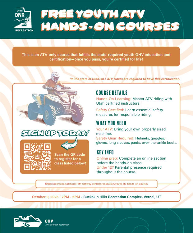 Free Youth <18 ATV Hands on Course in Vernal